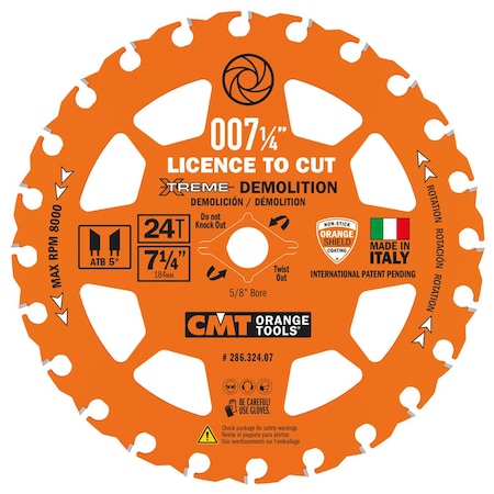 Cmt Orange Tools 714in 24T Carbide Tipped Xtreme Demolition Blade 10PK 286.324.07-X10